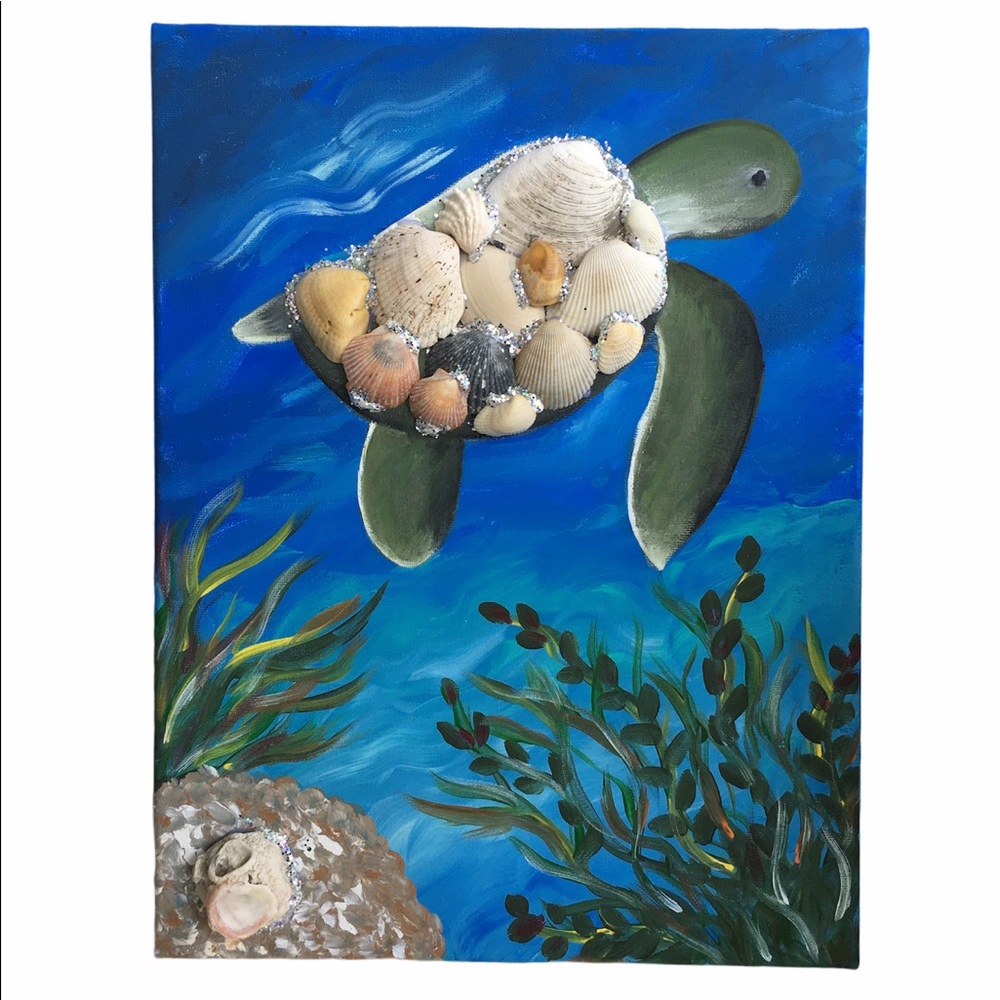 3D turtle acrylics painting with real shells